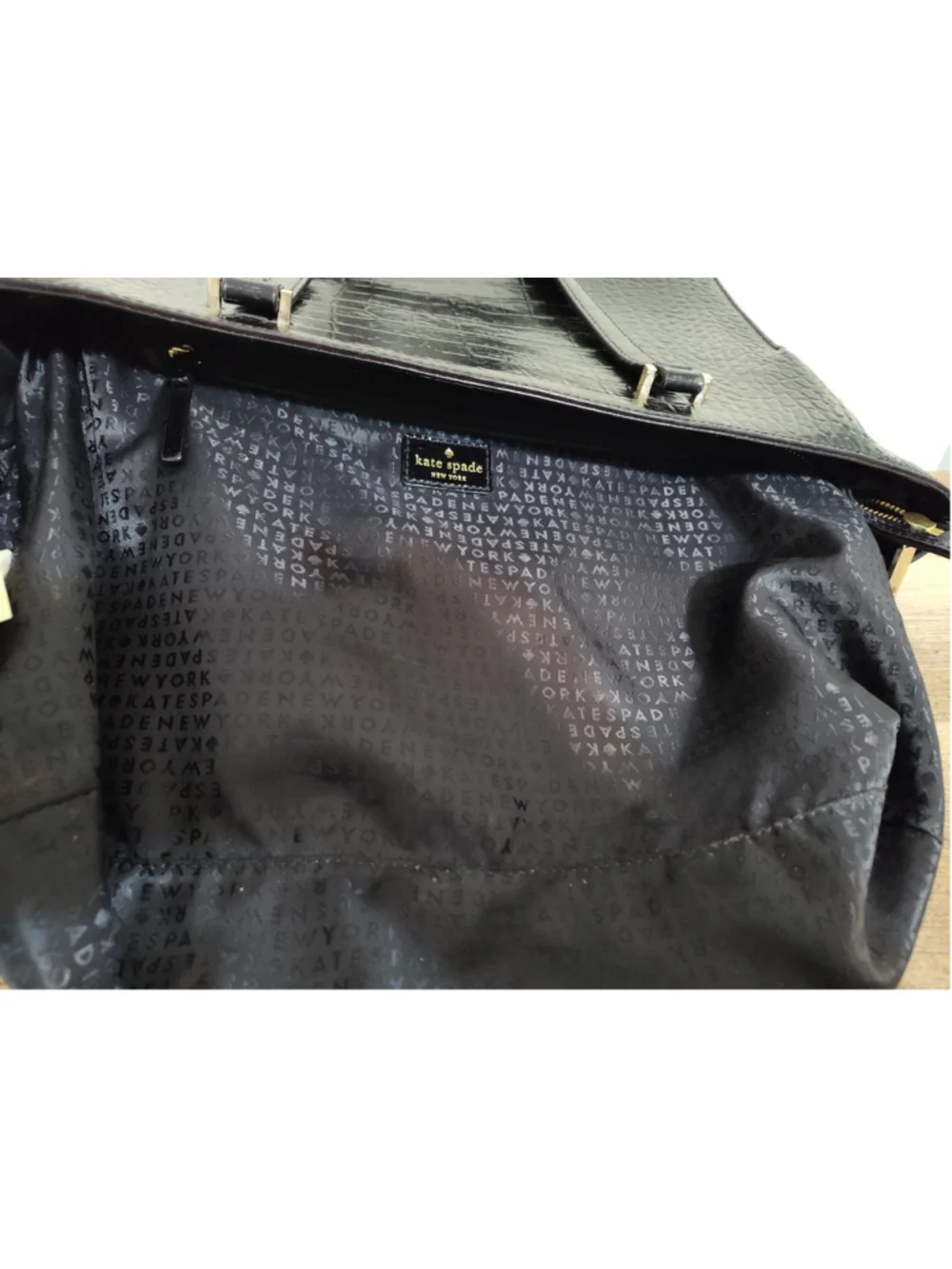 Women's Kate Spade Black Crocodile Embossed Tote Bag, One Size